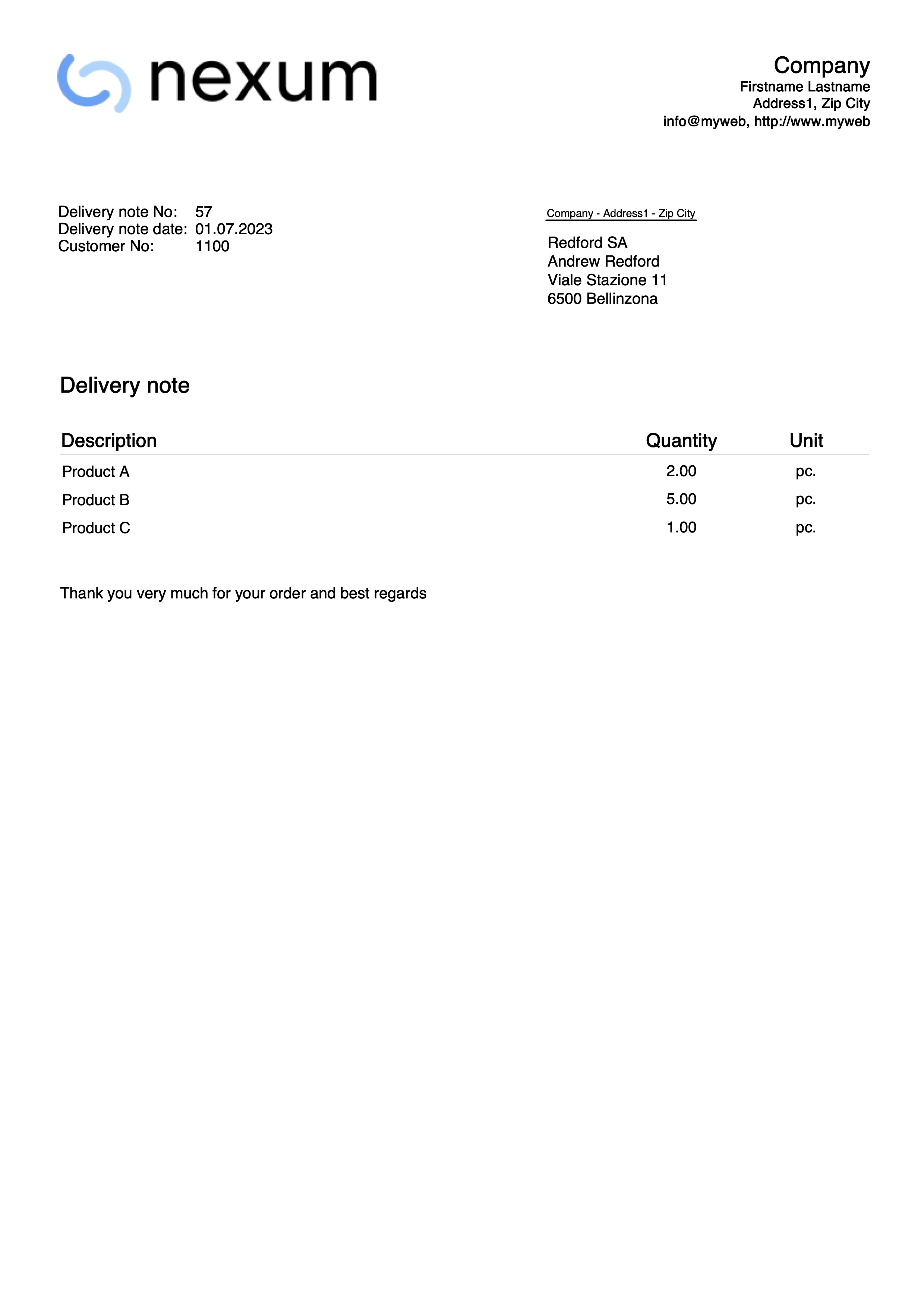 delivery note preview example