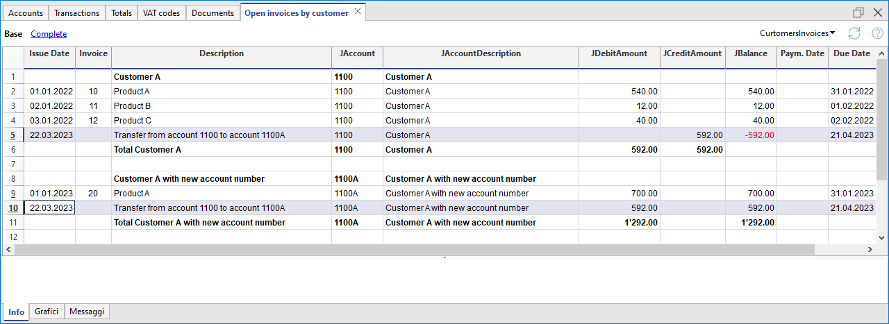 report dopo cambio conto cliente