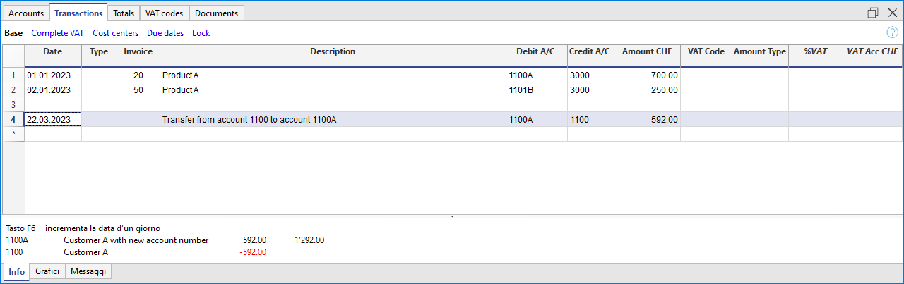storno saldo vecchio conto al nuovo conto cliente