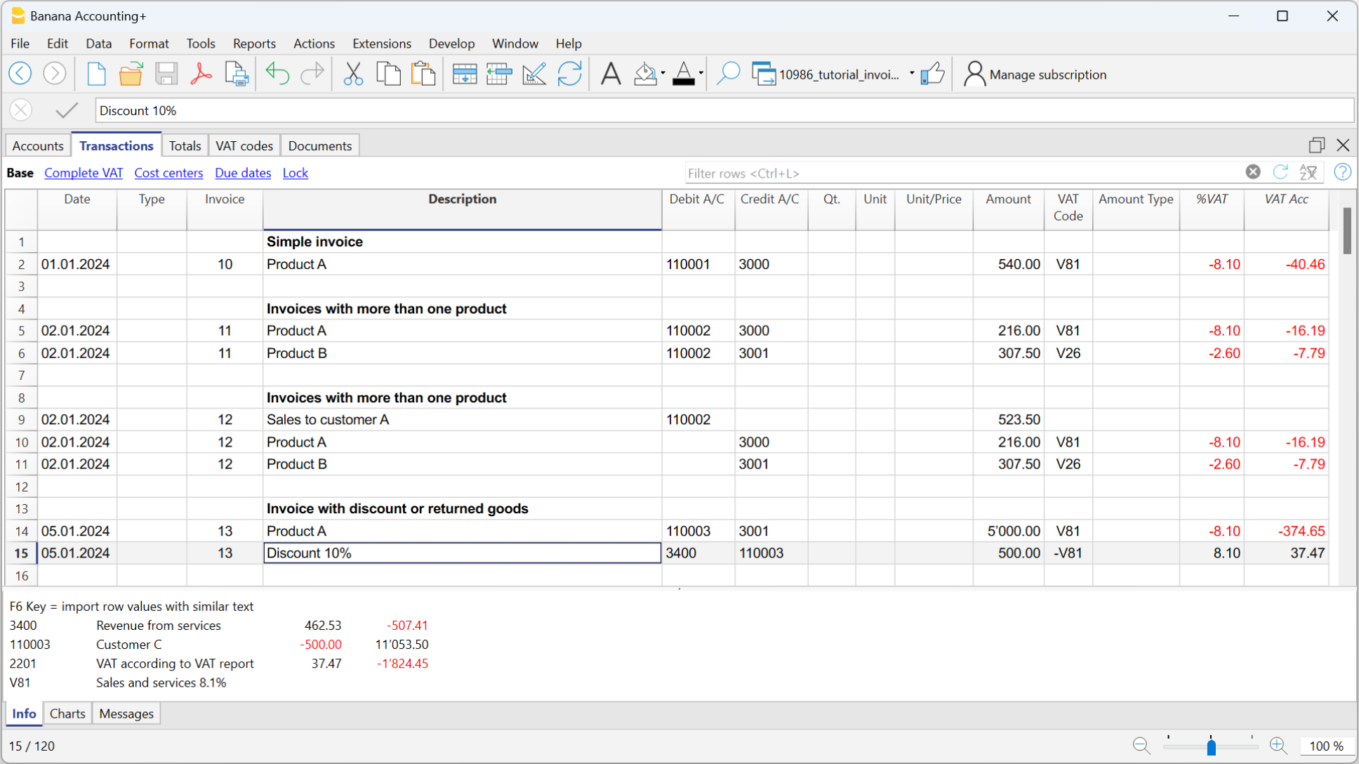 Fatturazione integrata, tabella Registrazioni