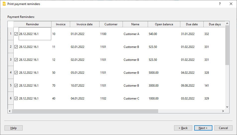 stampa richiami di pagamento lista