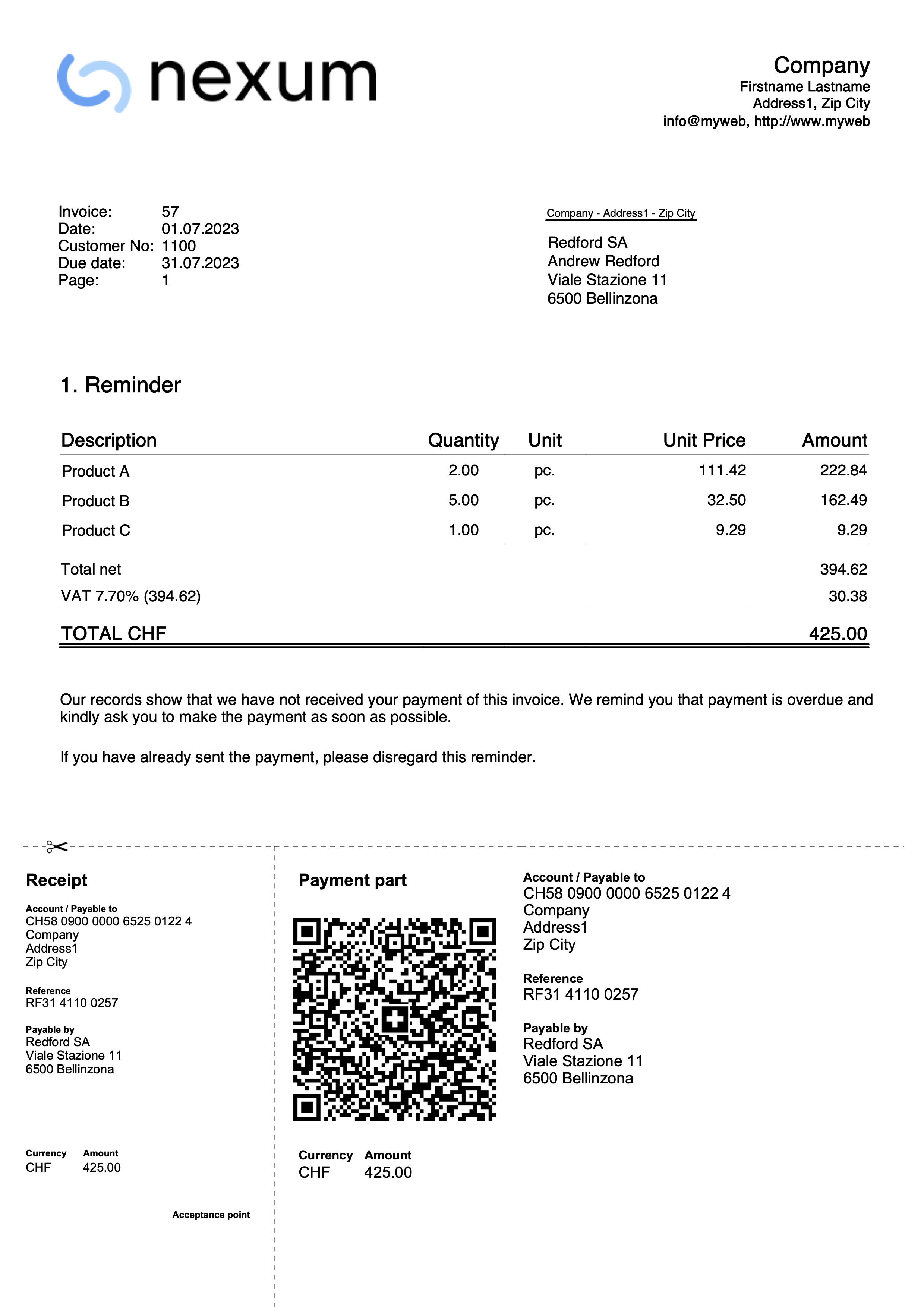 reminder preview example