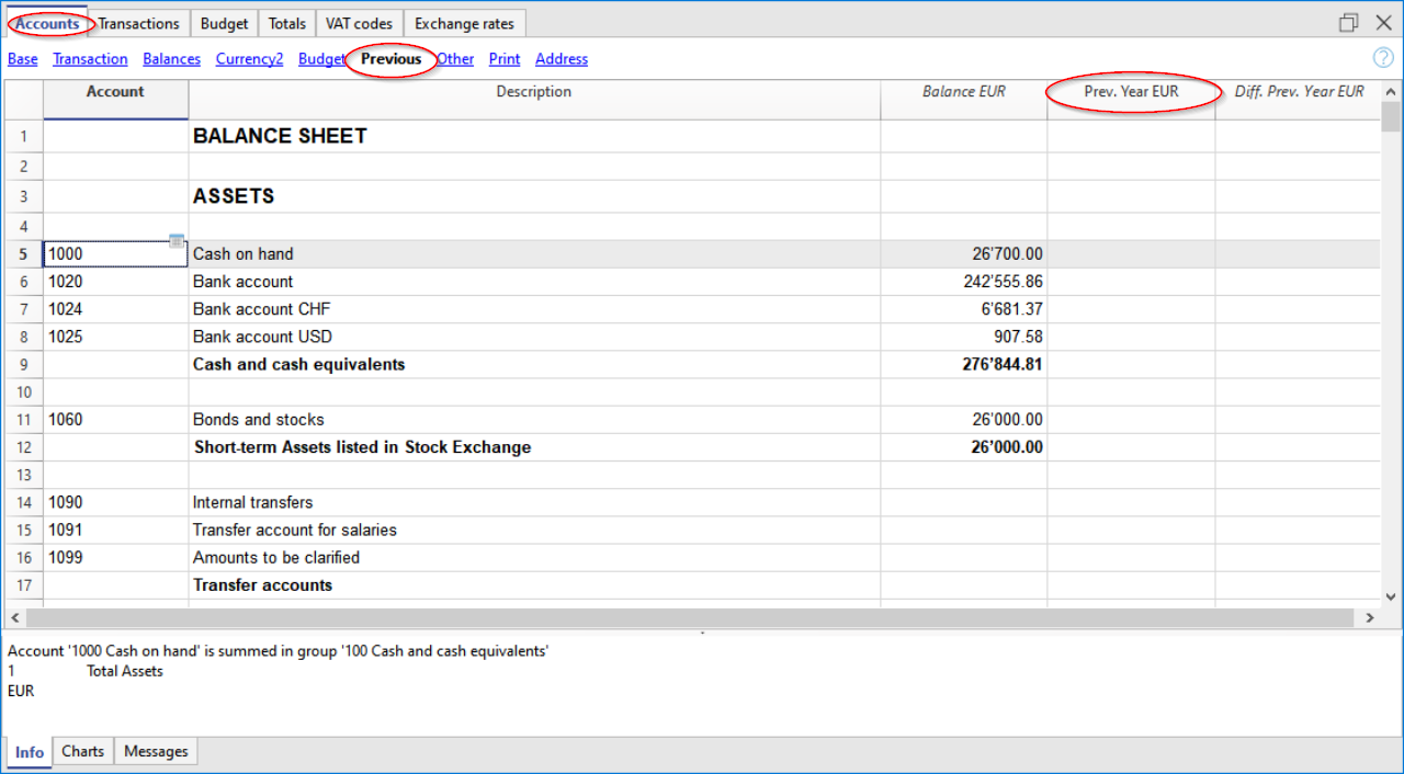 tabella conti, anno precedente multimoneta