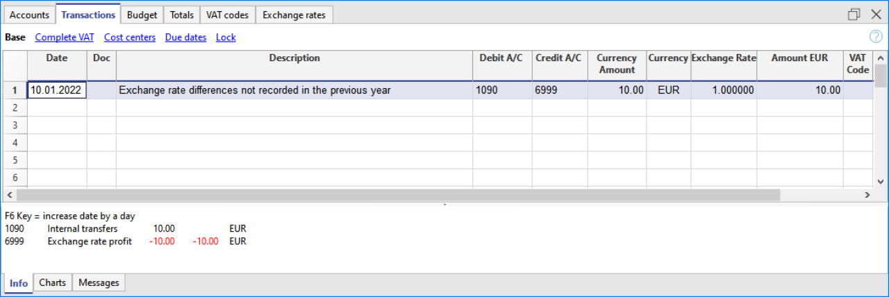exchange rate difference transaction from previous year