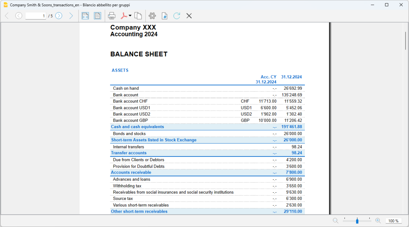 multicurrency Balance Sheet