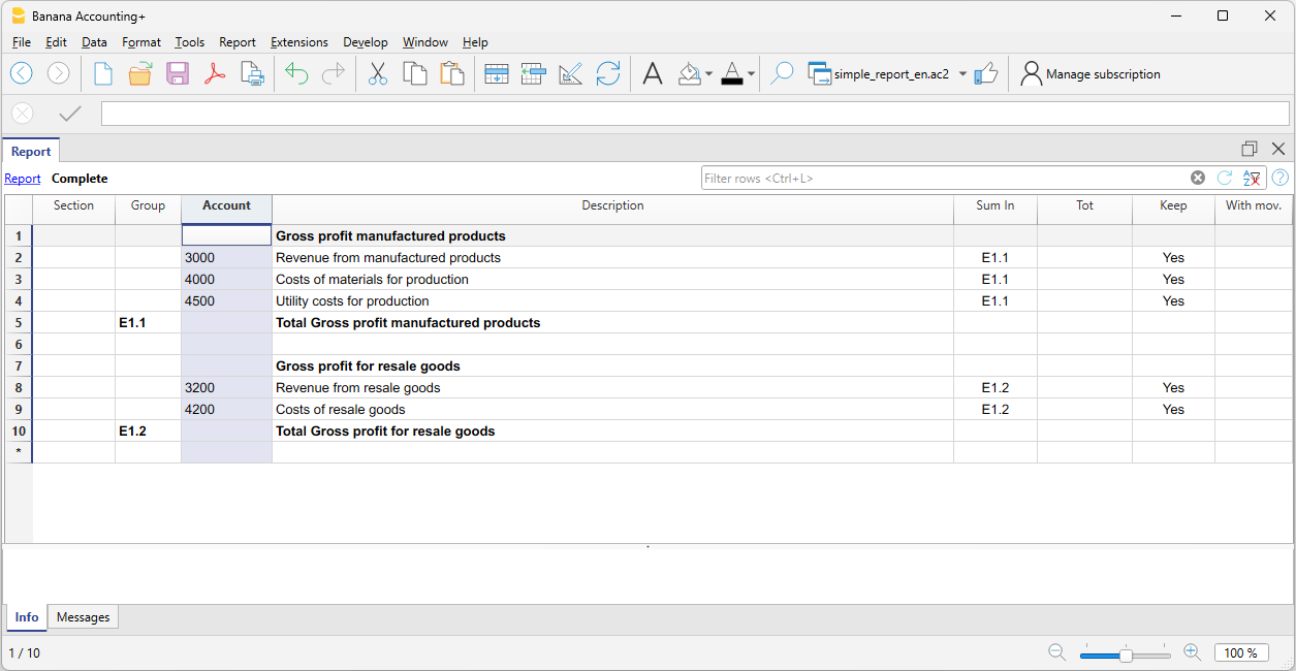 report account grouping accounts