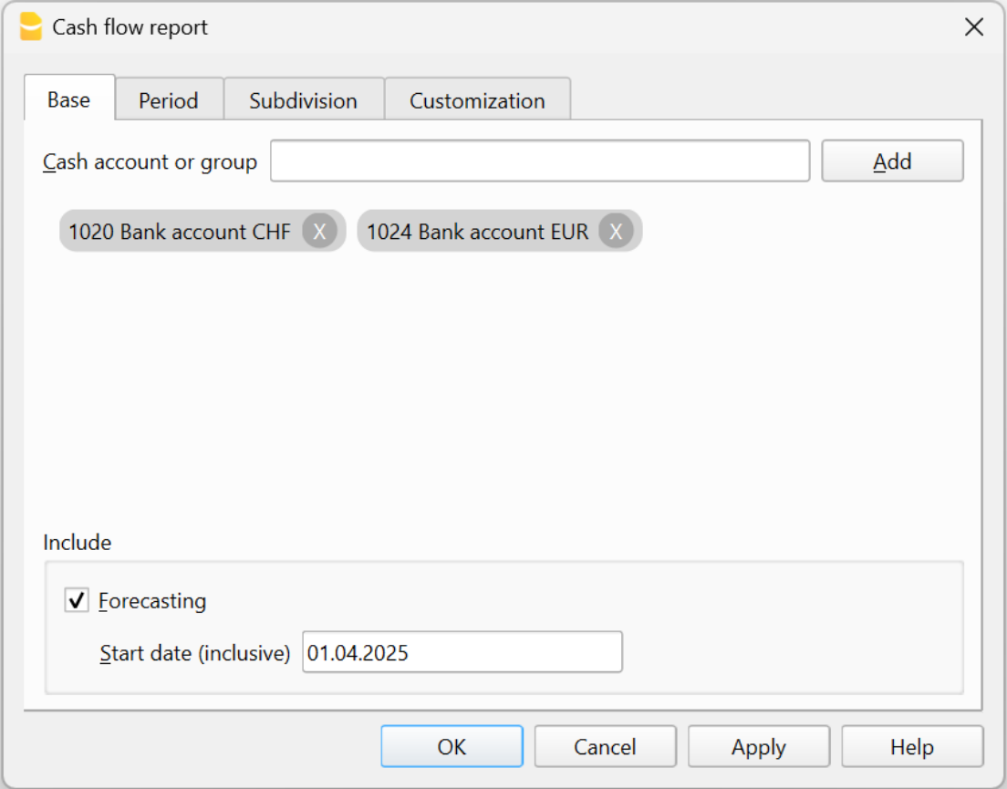 Cash report dialog