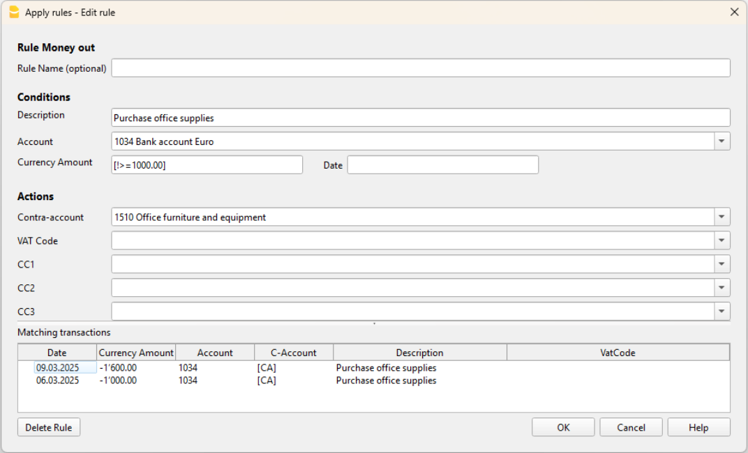 Rules on the Amount field in the Apply Rules dialog