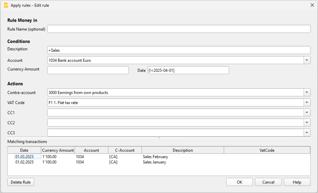 Rules on the Date field in the Apply Rules dialog