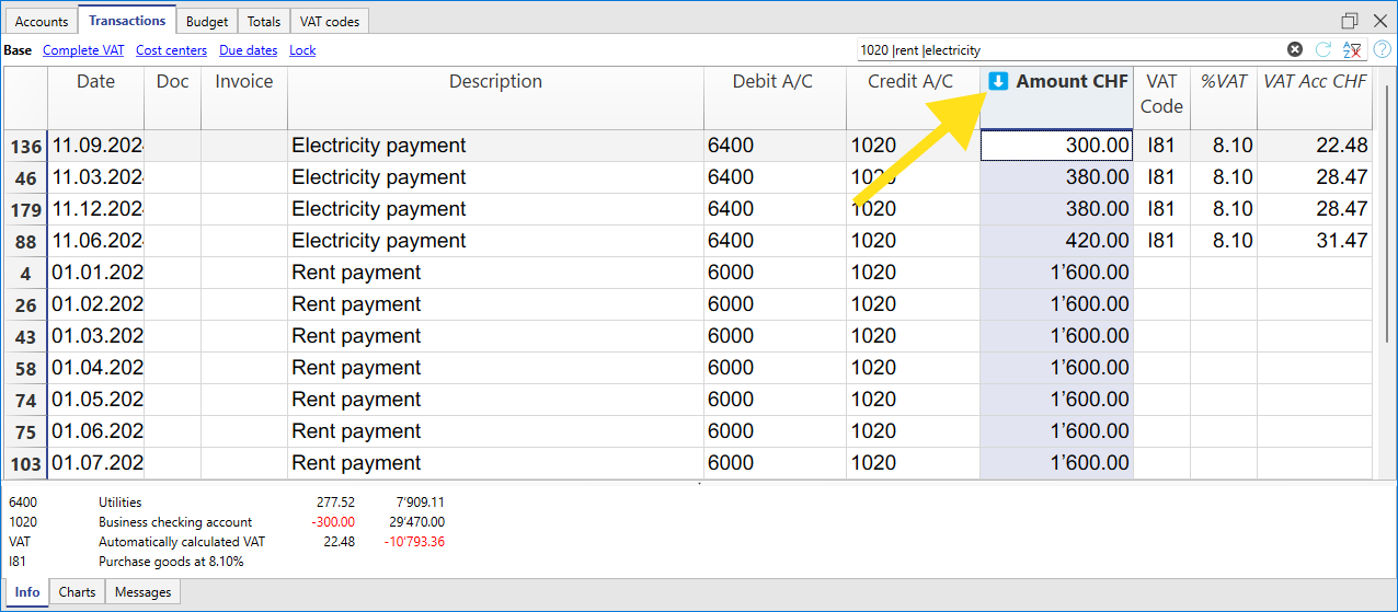 Sorted rows in Banana