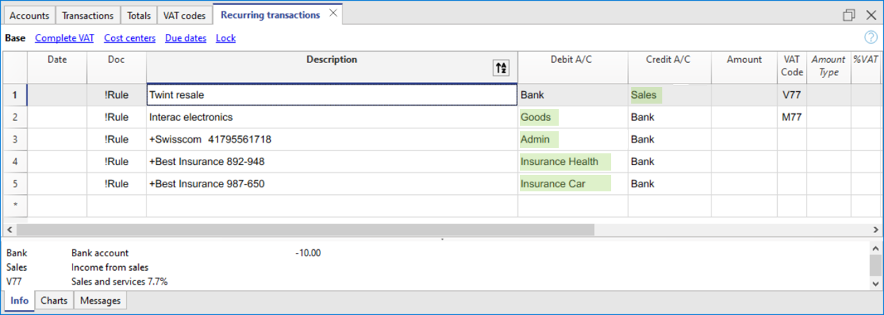 Voorbeeld van het de regels voor het automatisch aanvullen