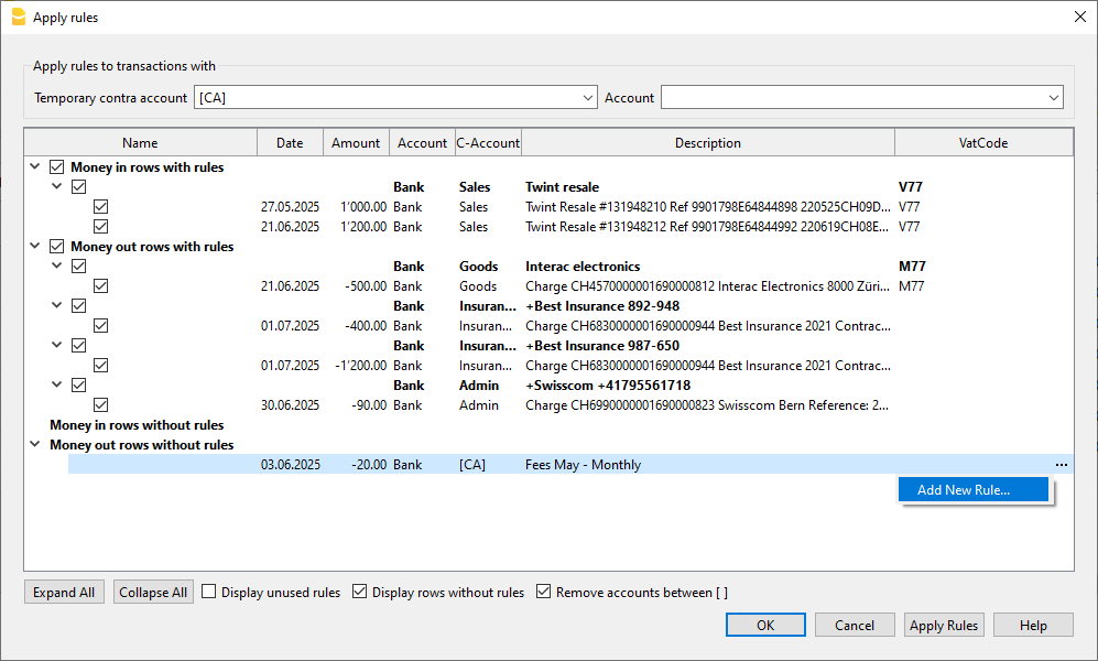 aggiungi nuova regola