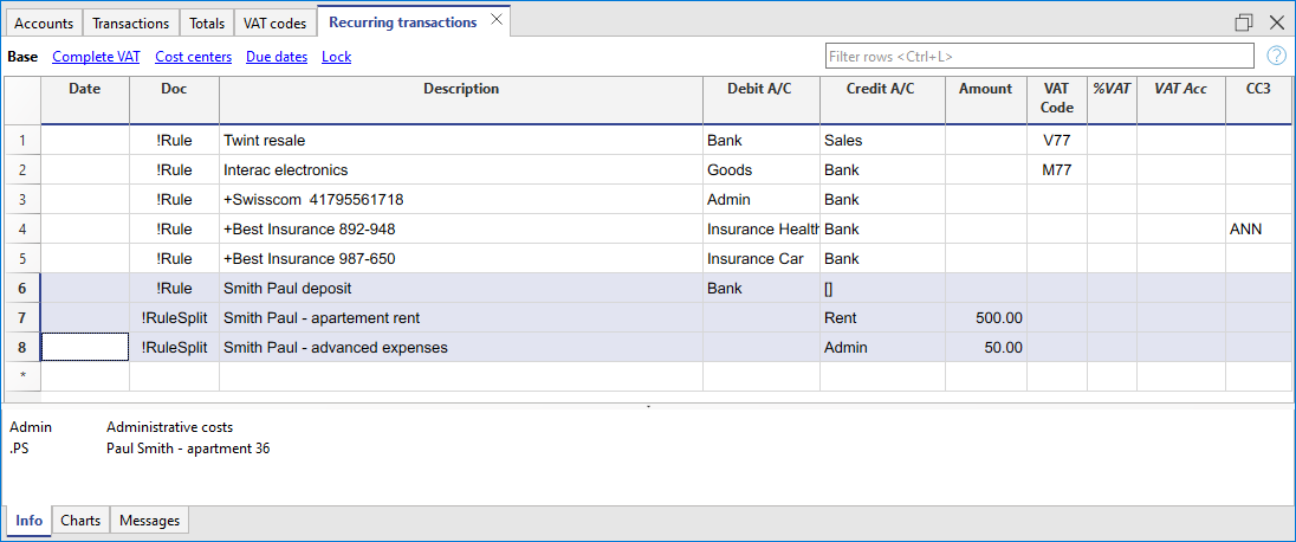 Voorbeeld regels voor gesplitste transactie