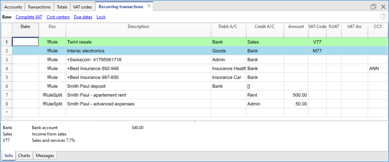 Voorbeeld van gekleurde regels