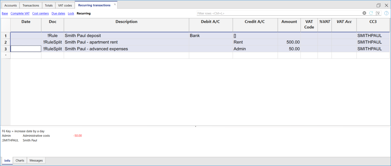 Banana Accounting rules example for incoming rents