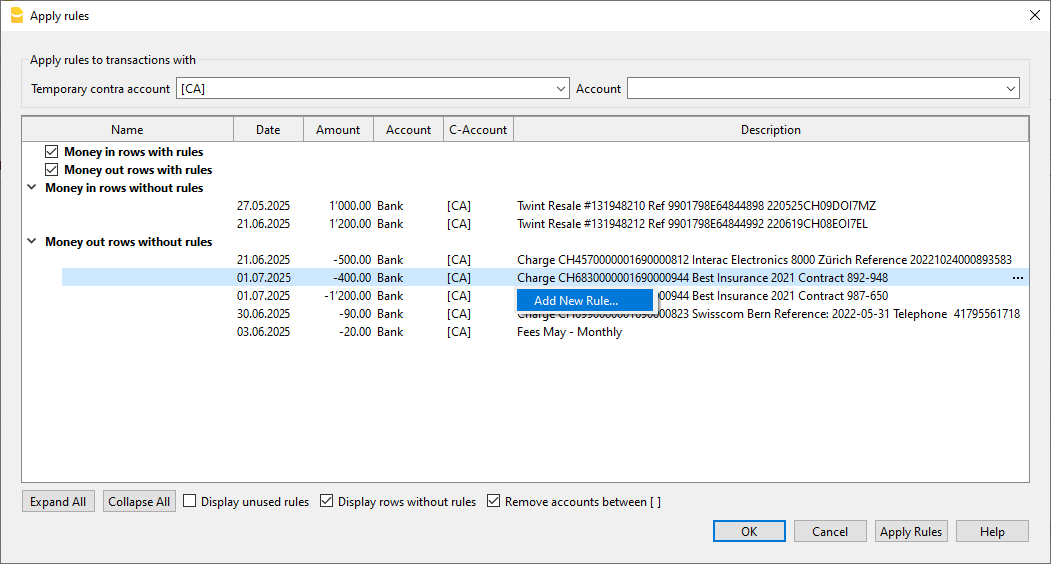 replace contra-account