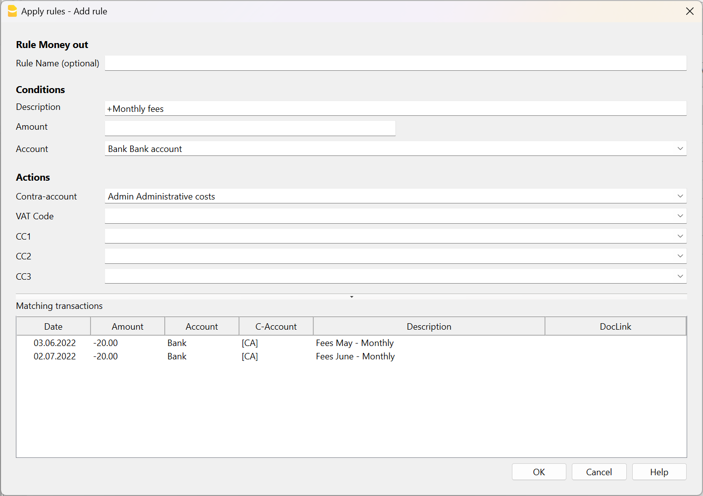 Voorbeeld dialoogvenster regels toepassen