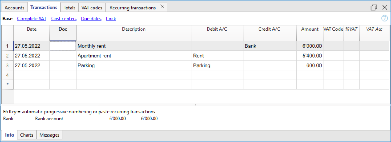 Voorbeeld Transacties ná het toepassen van de regel voor splitsen in meerdere rijen