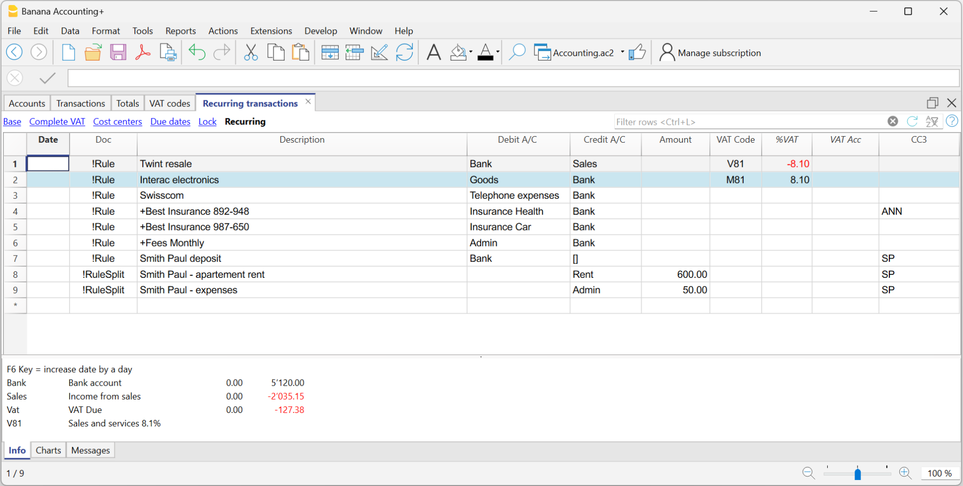 recurring transactions with rules