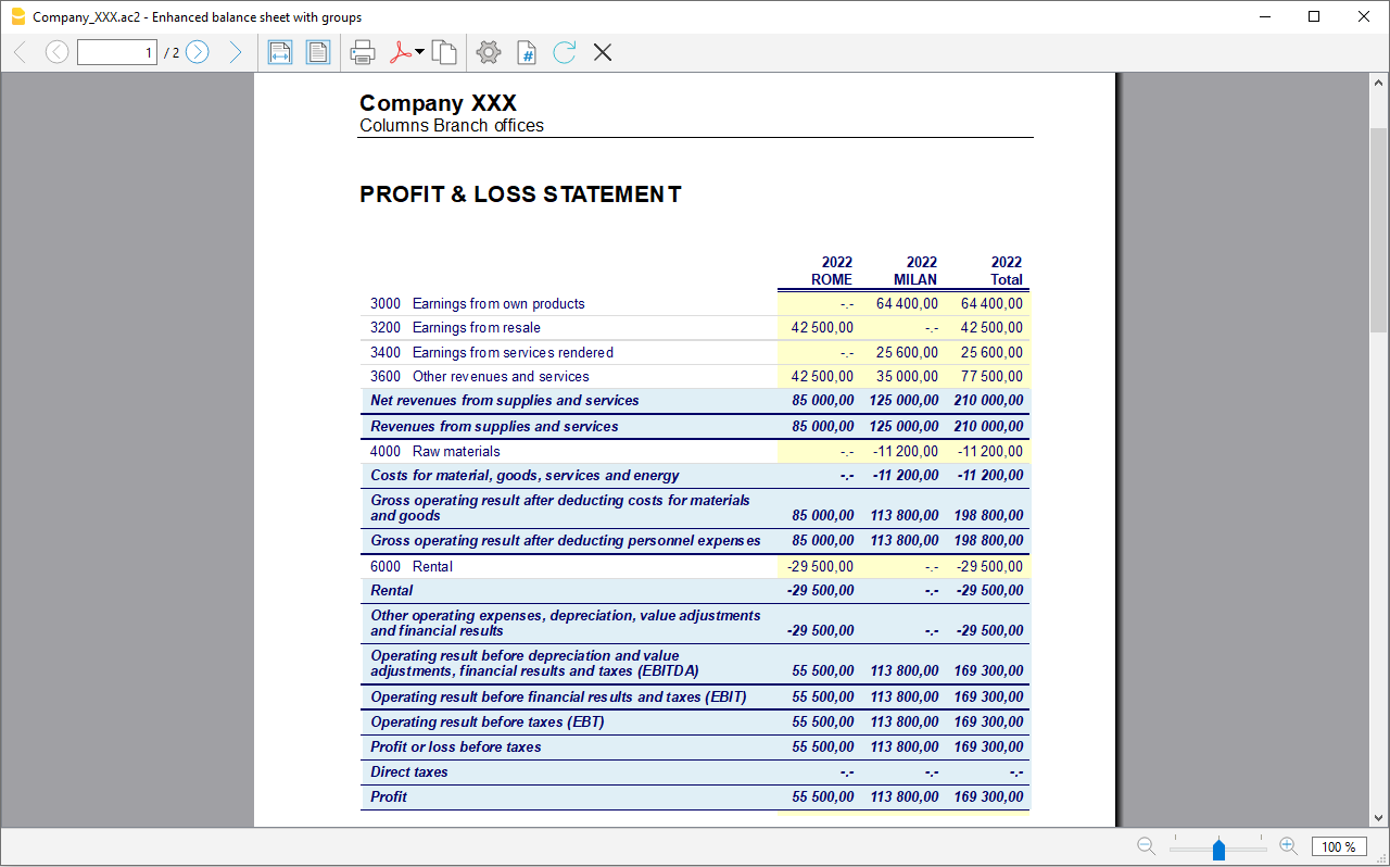 Report Bilanz nach Segment