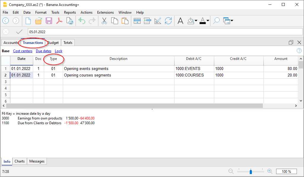Eröffnungssaldi der Segmente