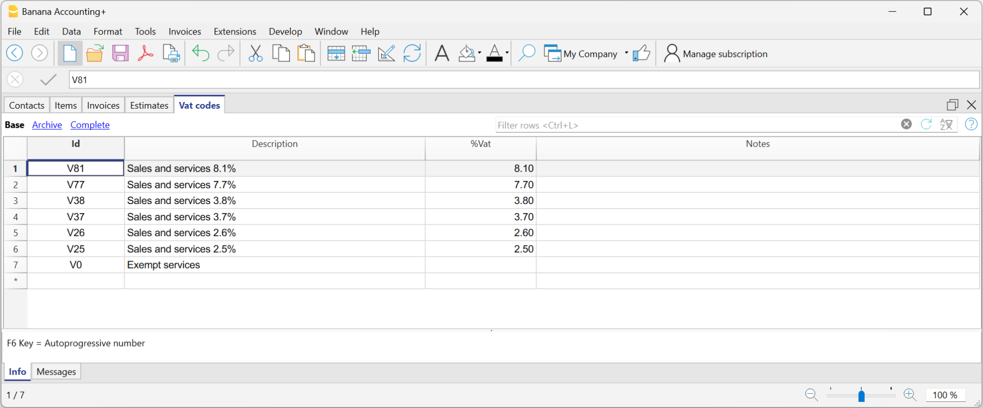 estimate and invoice VAT Codes 