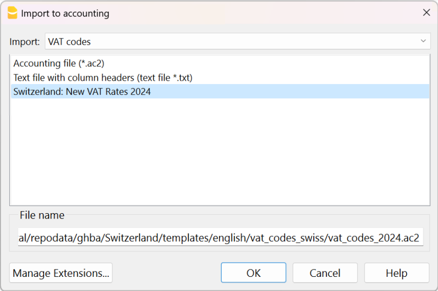 import vat codes 2024
