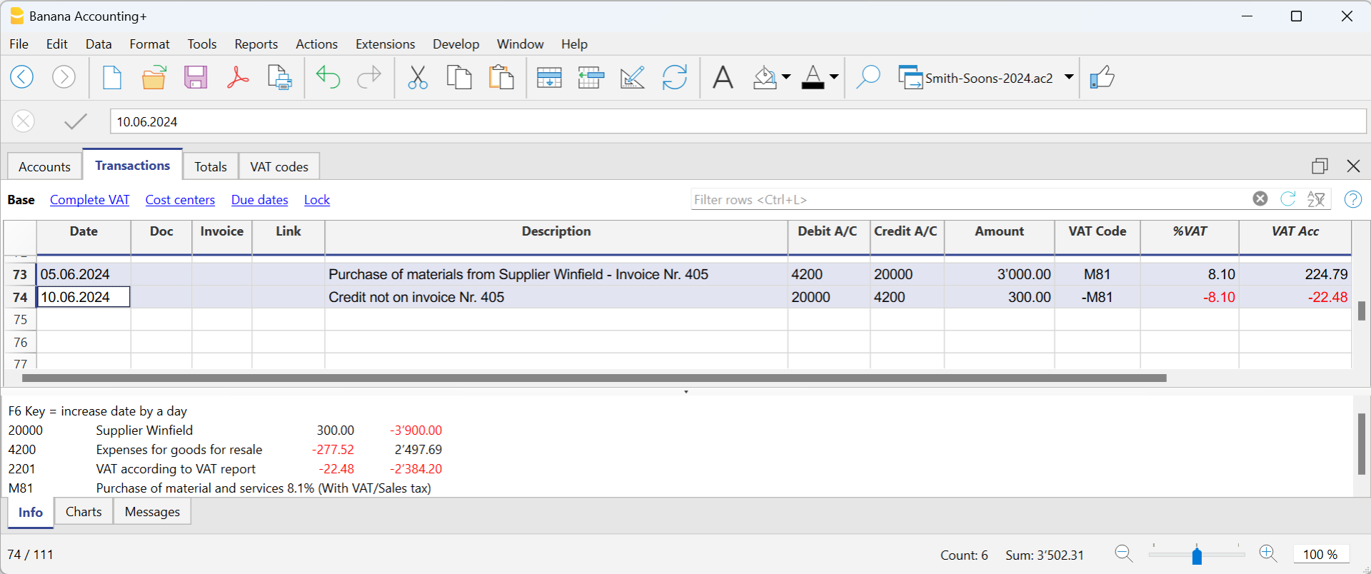 nota di credito con IVA dal fornitore