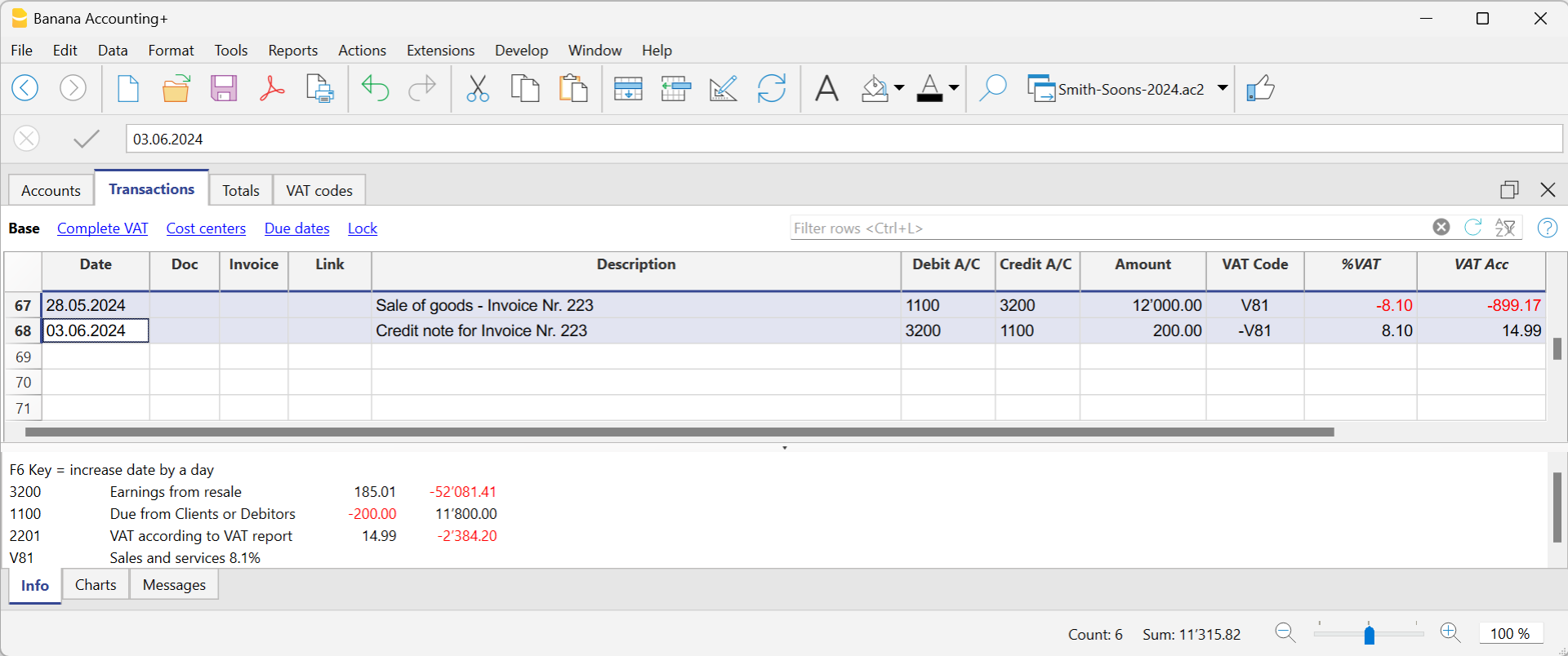 nota di credito con IVA 