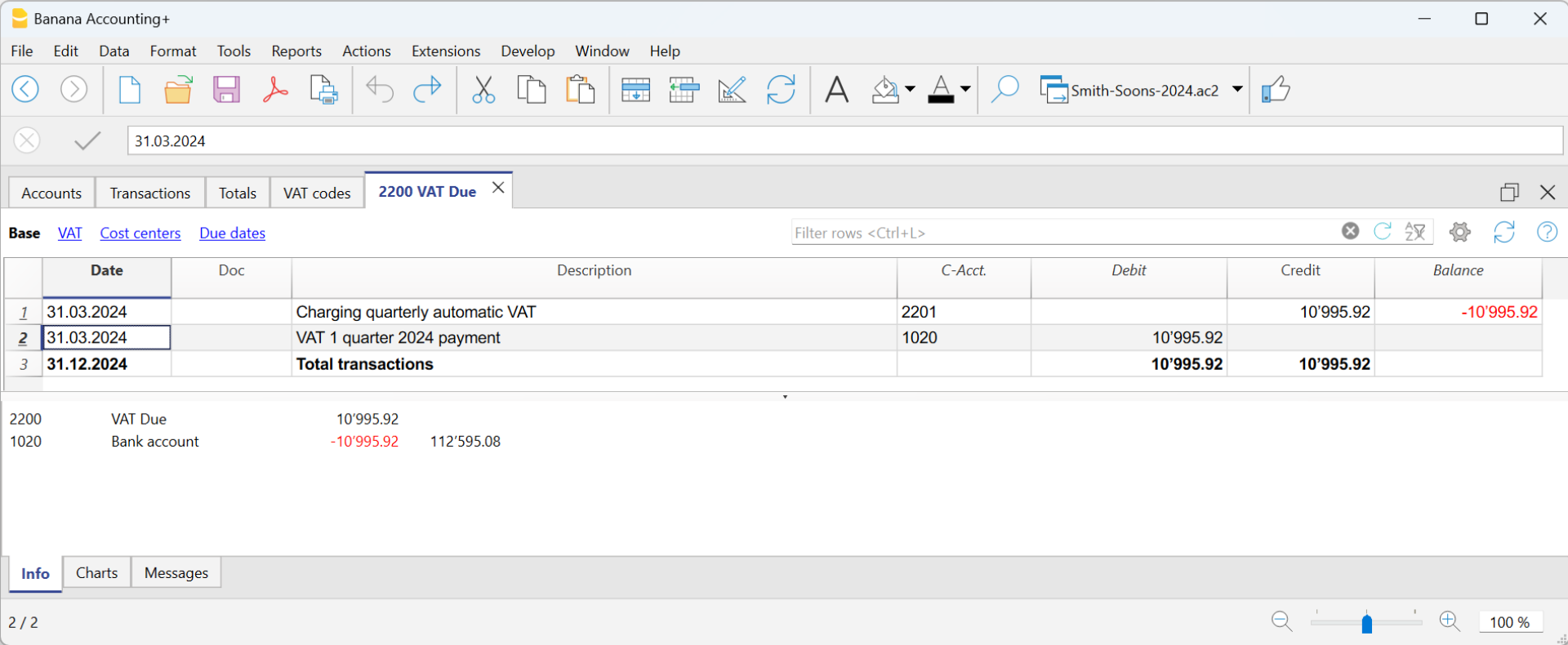 VAT account after clearing