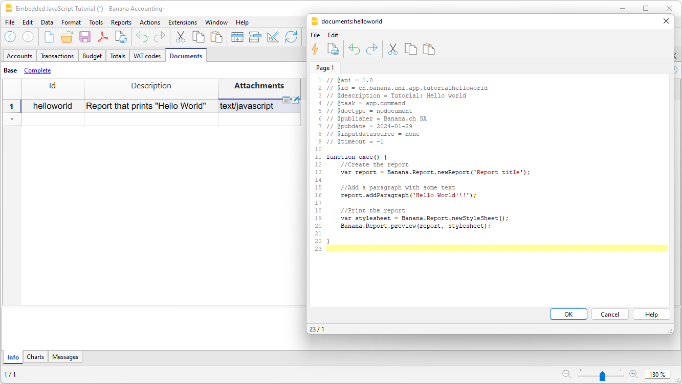 banana javascript embedded extension