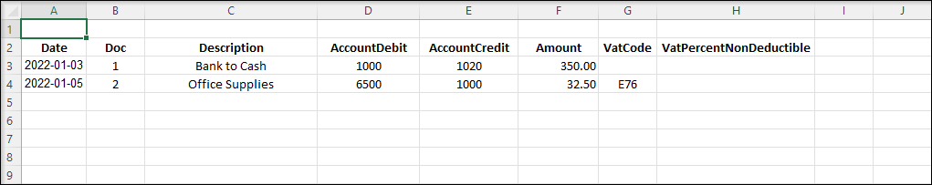 Double entry trans. excel example
