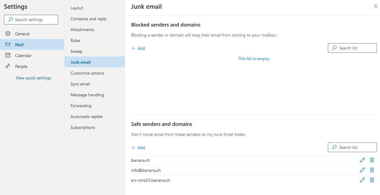Outlook-Einstellungen für den Empfang von Banana Buchhaltung-E-Mails