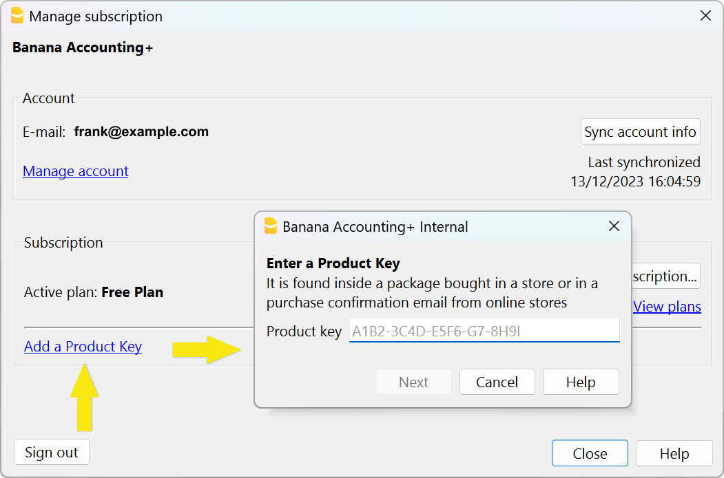 Click on the Add a Product Key link