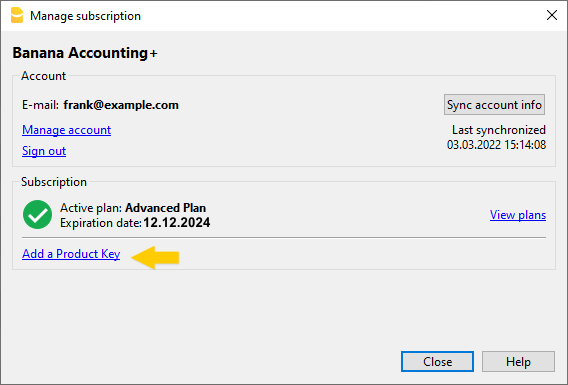 Voorbeeld venster voor het verlengen of vernieuwen van het Advanced plan