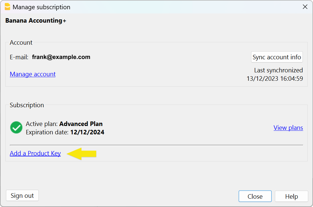 Click on the link Add a Product Key to renew your subscription