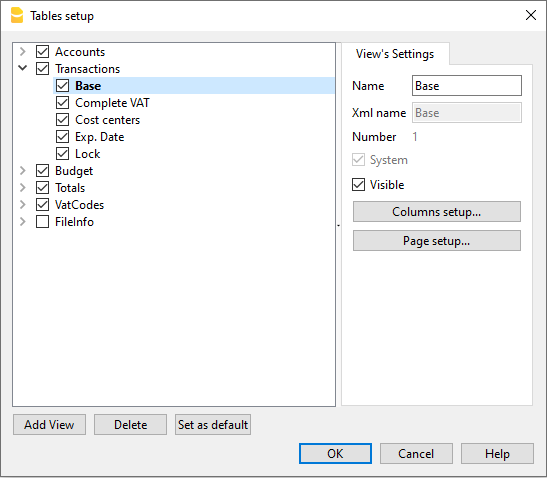 impostazioni viste e tabelle