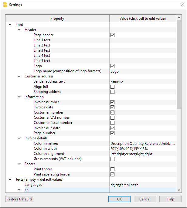 estensioni parametri d'impostazione