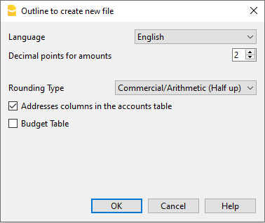 Outline to create a new file in Banana Accounting+