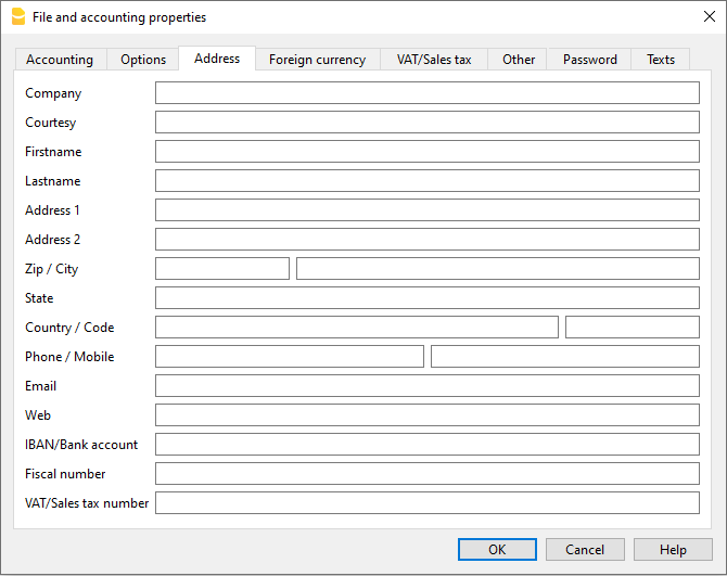 Dateieigenschaften, Registerkarte Adresse