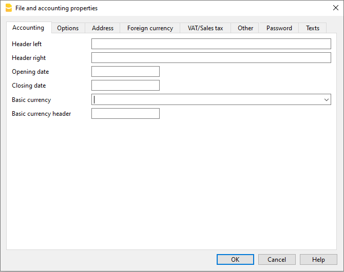 File and accounting properties in Banana Accounting+
