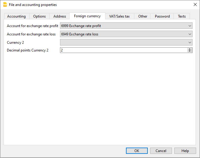 Dateieigenschaften, Registerkarte Fremdwährungen