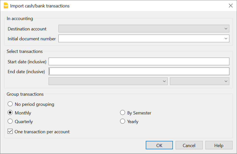 opzioni importa movimenti dal Cash Manager