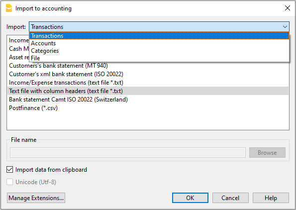 dialogo importa in contabilità
