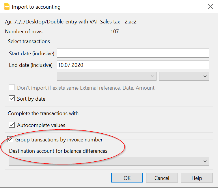 importa movimenti da file fatture