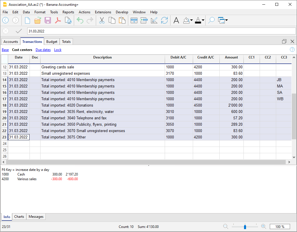 movimenti del Cash Manager importati nella Contabilità in partita doppia