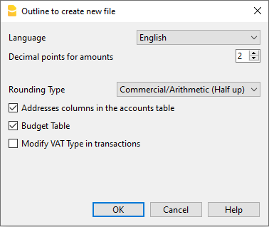 parametri creazione nuovo file