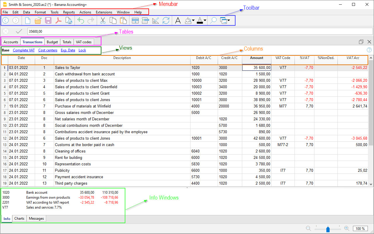 Interfaccia di Banana Contabilità plus