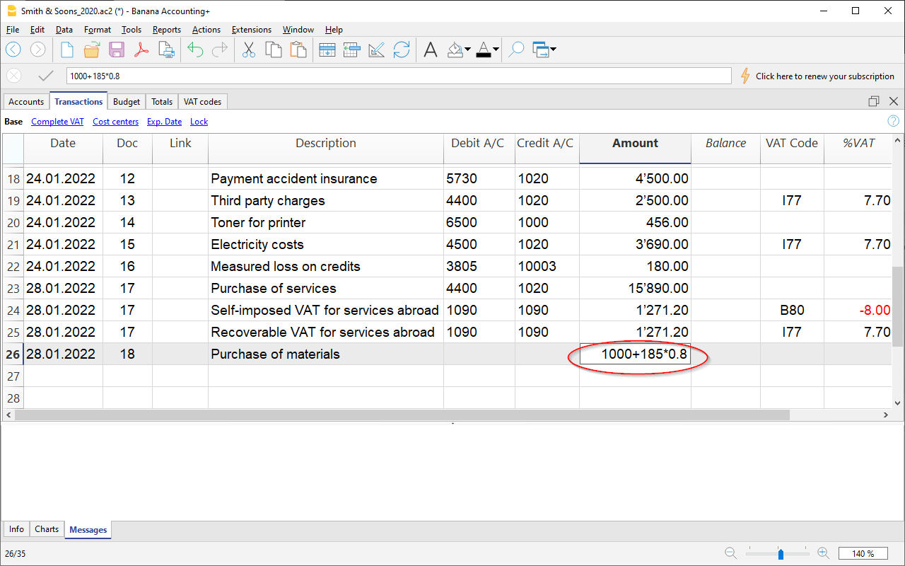 formule integrate in Banana Contabilità