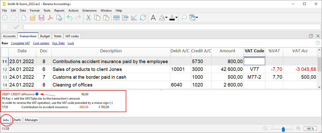 Fehlermeldungsfenster von Banana Buchhaltung Plus